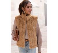 Wendeweste LASCANA, Damen, Gr. 38, braun (cognacfarben), Web, Obermaterial: 100% Polyester, unifarben, figurumspielend hüftlang, ohne Ausschnitt, Westen, wendbare Steppweste mit flauschigem Fellimitat