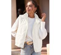 Wendeweste LASCANA, Damen, Gr. 44, beige (creme), Web, Obermaterial: 100% Polyester, unifarben, figurumspielend hüftlang, ohne Ausschnitt, Westen, wendbare Steppweste mit flauschigem Fellimitat (83793