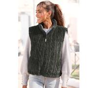 Wendeweste LASCANA "wendbare Steppweste mit flauschigem Fellimitat", Damen, Gr. 42, blau (dunkelgrün), Web, Obermaterial: 100% Polyester, unifarben, figurumspielend hüftlang, ohne Ausschnitt, Westen,