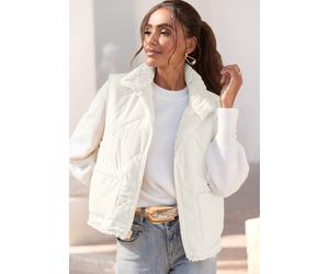 Wendeweste LASCANA "wendbare Steppweste mit flauschigem Fellimitat", Damen, Gr. 46, beige (creme), Web, Obermaterial: 100% Polyester, unifarben, figurumspielend hüftlang, ohne Ausschnitt, Westen, kusc