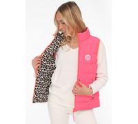 Wendeweste ZWILLINGSHERZ "Leo", Damen, Gr. S, beige (neon pink, beige), Steppware, Obermaterial: 100% Polyester, Basic hüftbedeckend, ohne Ausschnitt, Westen, beidseitig tragbar, Animal-Muster, Reißve