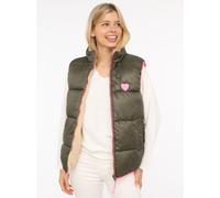 Wendeweste ZWILLINGSHERZ "Teddy Wendbar", Damen, Gr. S, grün (khaki), Steppware, Obermaterial: 100% Polyester, normal hüftbedeckend, ohne Ausschnitt, Westen, Neon-Details, Reißverschluss, modisch, lei