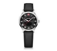 WENGER Damen Armbanduhr City Classic Ø 34 mm, Swiss Made, Analog Quarz, Wasserdicht bis 50 m, Kunstleder-Armband, Schwarz, 01.1421.123