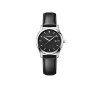 WENGER Damen Armbanduhr City Classic Ø 34mm, Swiss Made, Analog Quarz, Wasserdicht bis 30m, Leder-Armband, Schwarz, 01.1421.103