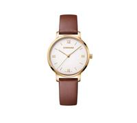 WENGER Damen Armbanduhr Metropolitan Donnissima Ø 38 mm, Swiss Made, Analog Quarz, Wasserdicht bis 100 m, Leder-Armband, Silberweiß/Braun, 01.1731.106