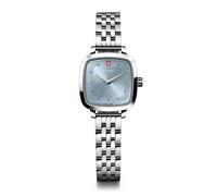 WENGER Damen Armbanduhr Vintage Classic Ø 27 mm, Swiss Made, Analog Quarz, Wasserdicht bis 50 m, Edelstahl-Armband, Silber/Hellblau, 01.1911.104
