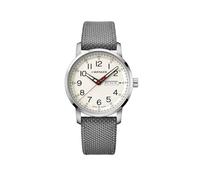 WENGER Herren Armbanduhr Attitude Heritage Ø 42 mm, Swiss Made, Analog Quarz, Wasserdicht bis 100 m, Nylon/Leder-Armband, Creme/Grau, 01.1541.106