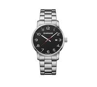 WENGER Herren Armbanduhr Avenue Ø 42mm, Swiss Made, Analog Quarz, Wasserdicht bis 100m, Edelstahl-Armband, Schwarz/Silber, 01.1641.102