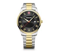 WENGER Herren Armbanduhr City Classic Ø 42 mm, Swiss Made, Analog Quarz, Wasserdicht bis 50 m, Edelstahl-Armband, Schwarz/Gold/Silber, 01.1441.142