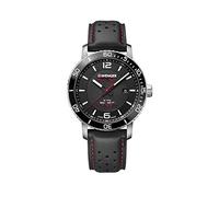 Wenger Herren Armbanduhr Roadster Black Night Ø 45mm, Swiss Made, Analog Quartz, Wasserdicht bis 100m, Lederarmband, Datum, Saphirglas, Schwarz, 01.1841.101