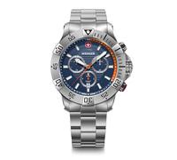 WENGER Herren Armbanduhr Seaforce Chronograph Ø 43 mm, Swiss Made, Analog Quarz, Wasserdicht bis 200 m, Edelstahl-Armband, Blau/Silber, 01.0643.125