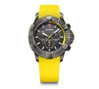 WENGER Herren Armbanduhr Seaforce Chronograph Ø 43 mm, Swiss Made, Analog Quarz, Wasserdicht bis 200 m, Silikon-Armband, Schwarz/Gelb, 01.0643.129