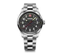 WENGER Herren Armbanduhr Terragraph, Ø 43 mm, Swiss Made, Analog Quarz, Wasserdicht bis 100 m, Edelstahl-Armband, Schwarz/Silber, 01.0541.122