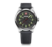 WENGER Herren Armbanduhr Terragraph, Ø 43 mm, Swiss Made, Analog Quarz, Wasserdicht bis 100 m, Leder-Armband, Schwarz, 01.0541.121