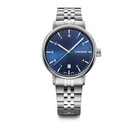 WENGER Herren Armbanduhr Urban Classic Ø 40 mm, Swiss Made, Analog Quarz, Wasserdicht bis 100 m, Edelstahl-Armband, Blau/Silber, 01.1731.121