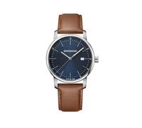 WENGER Herren Armbanduhr Urban Classic Ø 42mm, Swiss Made, Analog Quarz, Wasserdicht bis 100m, Leder-Armband, Blau/Braun, 01.1741.111