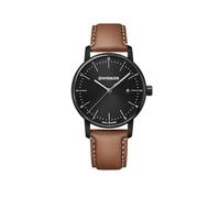 WENGER Herren Armbanduhr Urban Classic Ø 42mm, Swiss Made, Analog Quarz, Wasserdicht bis 100m, Leder-Armband, Schwarz/Braun, 01.1741.136