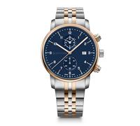 WENGER Herren Armbanduhr Urban Classic Chronograph Ø 42 mm, Swiss Made, Analog Quarz, Wasserdicht bis 100 m, Edelstahl-Armband, Blau/Roségold/Silber, 01.1743.126