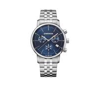 WENGER Herren Armbanduhr Urban Classic Chronograph Ø 44 mm, Swiss Made, Analog Quarz, Wasserdicht bis 100 m, Edelstahl-Armband, Blau/Silber, 01.1743.105