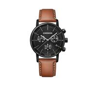 WENGER Herren Armbanduhr Urban Classic Chronograph Ø 44 mm, Swiss Made, Analog Quarz, Wasserdicht bis 100 m, Leder-Armband, Schwarz/Braun, 01.1743.115