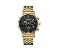 WENGER Herren Armbanduhr Urban Classic Chronograph Ø 44 mm, Swiss Made, Analog Quarz, Wasserdicht bis 100 m, Edelstahl-Armband, Schwarz/Champagner 01.1743.103