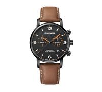 WENGER Herren Armbanduhr Urban Metropolitan Chronograph Ø 44 mm, Swiss Made, Analog Quarz, Wasserdicht bis 100 m, Leder-Armband, Schwarz/Braun, 01.1743.113