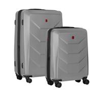 WENGER Prymo 2-teiliges Koffer-Set, Handgepäck Carry-On + Reisekoffer Large, Hartschale, 36 (43) l + 93 (107) l, Erweiterbar, Silber, 654118
