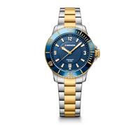 WENGER Unisex Armbanduhr Seaforce Small Ø 35 mm, Swiss Made, Analog Quarz, Wasserdicht bis 200 m, Edelstahl-Armband, Blau/Gold/Silber, 01.0621.114