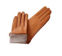WENH Damen-Handschuhe aus Lammfell, warm gefüttert, mit Fleece-Futter, modisch, dünn, for Outdoor-Aktivitäten(Yellow Camel,8 1/2)