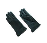WENH Damen-Handschuhe aus Lammfell, warm gefüttert, mit Fleece-Futter, modisch, dünn, for Outdoor-Aktivitäten(Black Green,7 1/2)