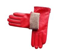 WENH Damen-Handschuhe aus Lammfell, warm gefüttert, mit Fleece-Futter, modisch, dünn, for Outdoor-Aktivitäten(Red,8 1/2)