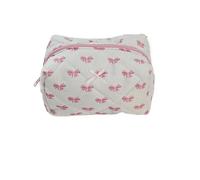 WENH Gesteppte Make-up-Tasche mit Blumenmuster, große süße Kosmetiktasche, Kokette, Reise-Make-up-Tasche, ästhetisch, tragbar, mit Reißverschluss, Kulturbeutel(Pink)