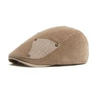 WENH Modische Cord-Baskenmütze for Damen und Herren, Frühling/Herbst, dick und warm, Flacher Hut im Vintage-Stil, lässige Schiebermütze(Khaki)