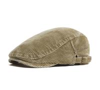 WENH Verwaschene Cord-Baskenmütze im Retro-Stil for Damen und Herren, Schiebermütze, Herbst/Winter, lässige Vintage-Mütze, flach, 55-59 cm, verstellbar(Khaki)