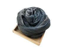 WENH Vintage Crinkle Baumwoll-Leinen-Schal for Männer und Frauen, einfarbig, Herbst-Winter, warm, mit Fransenrand, weiche Tücher und Tücher(Haze blue)