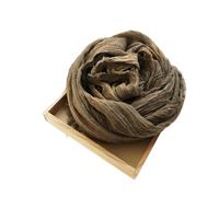 WENH Vintage Crinkle Baumwoll-Leinen-Schal for Männer und Frauen, einfarbig, Herbst-Winter, warm, mit Fransenrand, weiche Tücher und Tücher(Khaki)