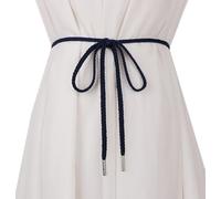 WENLOOY Damen und Mädchen, Boho-Gewebe, Baumwolle, geflochten, Taillengürtel, Wickelgürtel, Stoffgürtel für Kleid, Hosen, Boho, Marineblau, Total length: 150cm/59", Belt width: 0.7cm/0.28"