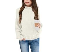 Wenrine Mädchen Pullover Winter Rollkragen Strickpullover Gestrickt Strickpulli Sweater Langarm Oberteile für Kinder(Beige, 5-6 Jahre)