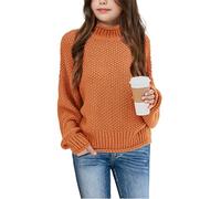 Wenrine Mädchen Pullover Winter Rollkragen Strickpullover Gestrickt Strickpulli Sweater Langarm Oberteile für Kinder(Orange, 13-14 Jahre)
