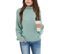 Wenrine Mädchen Pullover Winter Rollkragen Strickpullover Gestrickt Strickpulli Sweater Langarm Oberteile für Kinder(Grün, 9-10 Jahre)
