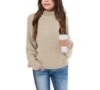 Wenrine Mädchen Pullover Winter Rollkragen Strickpullover Gestrickt Strickpulli Sweater Langarm Oberteile für Kinder(Khaki, 11-12 Jahre)