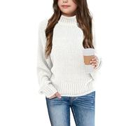 Wenrine Mädchen Pullover Winter Rollkragen Strickpullover Gestrickt Strickpulli Sweater Langarm Oberteile für Kinder(Weiß, 11-12 Jahre)