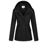 WenVen Damen Lässige Freizeit Jacke Reißverschluss Windbreaker Mantel Cargo Fracht Lodenjacke Military Baumwolle Jacken Schwarz L