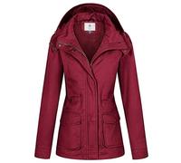 WenVen Damen Leicht Outdoor Jacke Reißverschluss Windbreaker Mantel Cargo Fracht Lodenjacke Militärfracht Windjacke Rot M