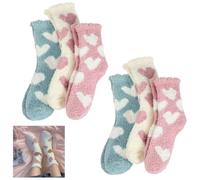 Wenxiaw 6 Paar Herbst Winter Socken, Warme Flauschige Socken Kuschelsocken Damen Weiche Wintersocken aus Korallenfleece Elastizität Schlafsocken Haussocken Für Winter, Weihnachten (Herz-Muster)