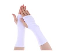 WENYOG Lange Handschuhe 2 Paar Sonnenschutz Fingerlose Lange Handschuhe Frauen Arm Kühlen Sommer Solide Fäustlinge Halbe Finger Ärmeln Schwarz Weiß Nude(Fingerless White)