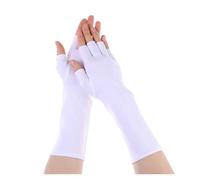 WENYOG Lange Handschuhe 2 Paar Sonnenschutz Fingerlose Lange Handschuhe Frauen Arm Kühlen Sommer Solide Fäustlinge Halbe Finger Ärmeln Schwarz Weiß Nude(Half Finger White)