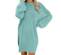 WEOPLKIN Strickkleid Damen Winter Midi Knielang Langarm Elegante Rundhals Winterkleid Pulloverkleid Warm Sweatkleid Grün 3XL