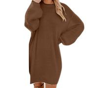 WEOPLKIN Strickkleid Damen Winter Midi Knielang Langarm Elegante Rundhals Winterkleid Pulloverkleid Warm Sweatkleid braun XL
