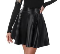 WERFORU Lederrock Damen Minirock Leder Rock für Damen Elastische Taille A-Linien Pull On Skater Röcke